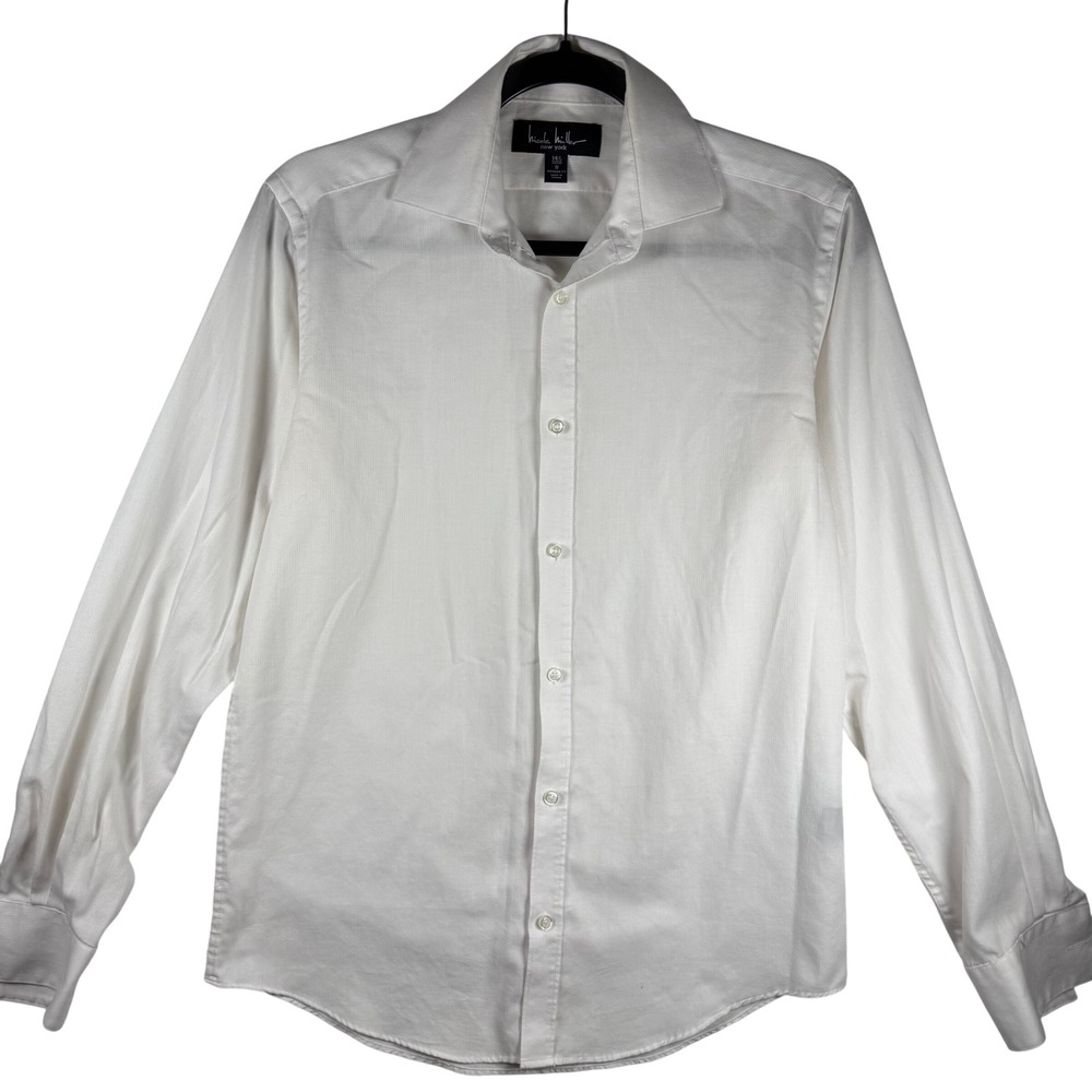Nicole Miller Dress Shirt Mens Small White Long Sleeve Button Down Tailored